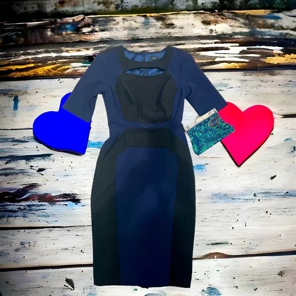Society Dresses | Hotblack And Navy Blue Color Block Career Dress With Cut Out | Color: Black/Blue | Size: 4 | Keilakitty's Closet Society Dresses | Hotblack And Navy Blue Color Block Career Dress With Cut Out | Color: Black/Blue | Size: 4 | Keilakitty's Closet
